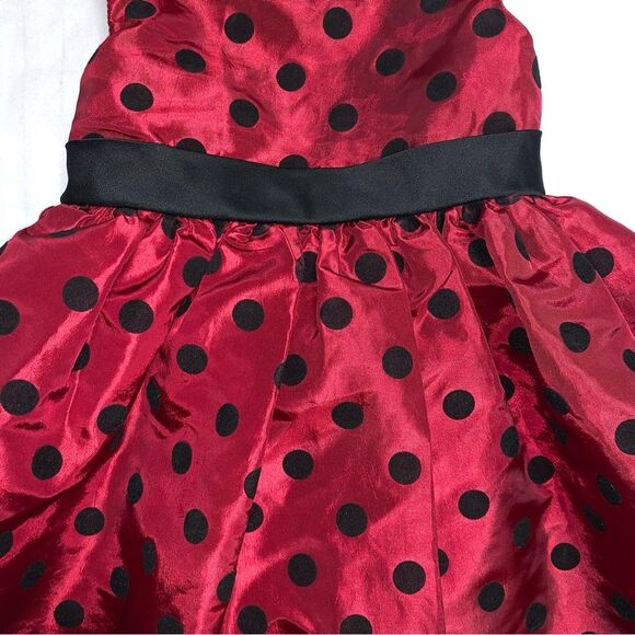 Red Holiday Christmas Party Formal Fit & Flare Polka Dot Dress Girls Size 2T - Picture 3 of 8